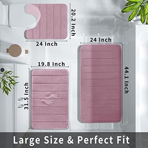 Yimobra 3 Pieces Memory Foam Bath Mat Set with U-Shaped Toilet Rug - Non-Slip Super Soft Absorbent Quick Dry Bathroom Rugs for Bathtub, Vanity & Toilet Base, Mauve - Image 2