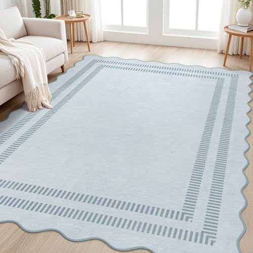 Area Rugs 5x7 Living Room Washable Modern Rug, Vintage Blue Soft Non Slip Rugs Stain Resistant Indoor Carpet for Bedroom Dining Room Nursery Home Office by LORWER