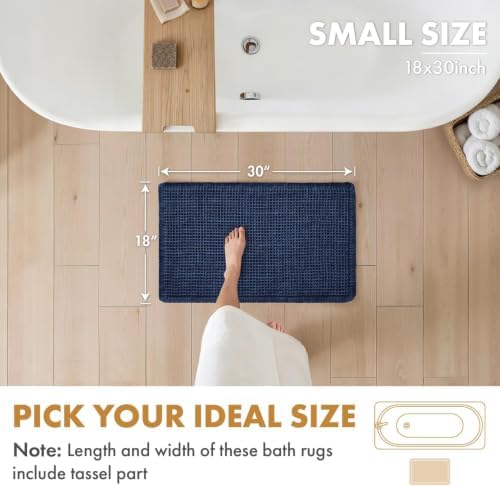 MIULEE Set of 2 Waffle Bathroom Rugs Boho Bath Mat Navy Blue 18x30 Inch - Image 2