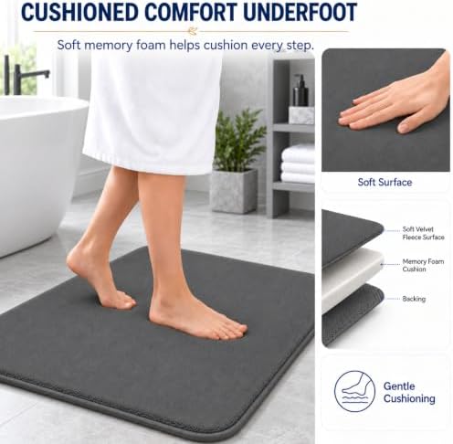 Bathroom Rugs Extra Soft Memory Foam Bath Mat Sets 3 Piece Non Slip Absorbent & Dry Living Mat Sets Washable Bath Carpets with Toilet Rug,Bath Rugs for Bathroom,Tub,Shower,Kitchen,Bedroom - Image 5