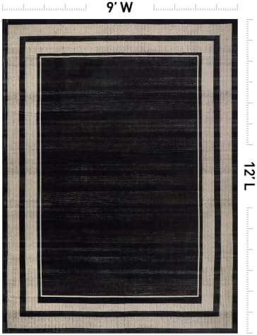 Rugshop Striped Border Machine Washable Non-Slip Area Rug, 9'x12' Black - Image 2