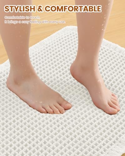 Smiry Waffle Bath Mat 30X20, Extra Soft Absorbent Bathroom Rugs, Off-White - Image 3