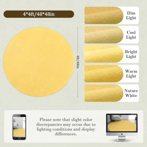 FlyDOIT Round Area Rugs for Bedroom Living Room, 4x4 Yellow Super Soft Comfy Thickened Memory-Foam Indoor Circle Carpets, Modern Aesthetic Minimalist Carpet for Boys Girls Adults Nursery Home Décor - Image 2