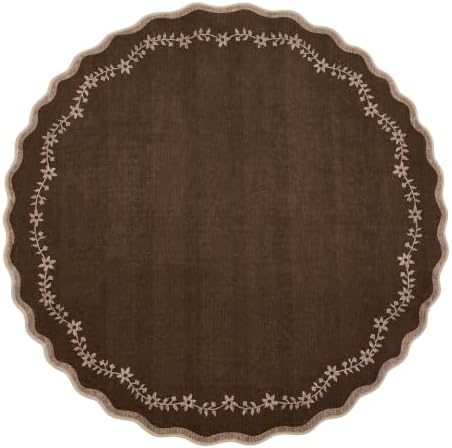 GarveeHome Round Rugs 6ft Scalloped Washable Circle Rug for Dining Room by GarveeHome