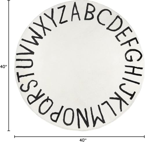 Topotdor Round ABC Area Rug,40 Inch Soft Floor Carpet,White - Image 3