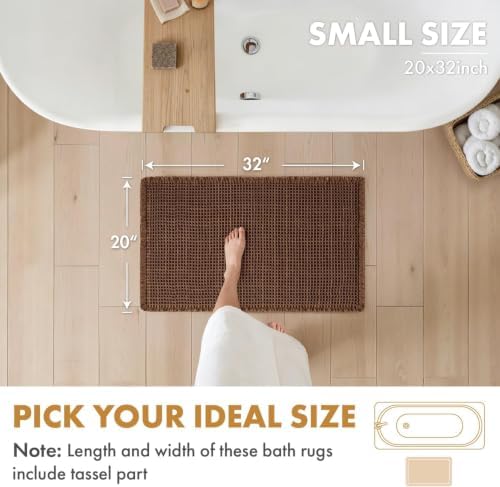 MIULEE Set of 2 Waffle Bathroom Rugs Boho Bath Mat Mocha 20x32 Inch - Image 2