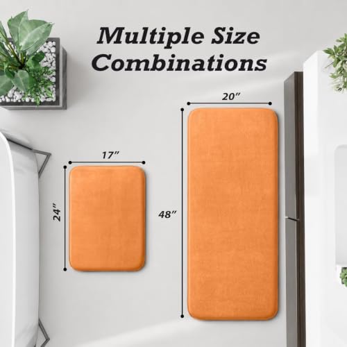 HUXMEYSON Bathroom Rugs Sets 2 Piece, Non-Slip & Quick Dry Bath Mat Set, Ultra Soft Velvet Bath Rugs for Bathroom, Toilet and Shower Floor, Orange - Image 2