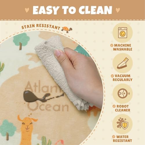 Hazo Haus Washable Kids Playroom Rug with Animal – 5x8 Educational World Map Area Rug with Kids Room – Non-Slip, Stain Resistant, Soft & Safe, Nursery, Classroom or Bedroom - Beige - Image 4