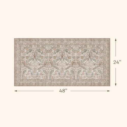 Moss Green 2x4 Washable Entry Rug, Small Throw Rugs for Bathroom Entryway Kitchen, Non Slip Doormat Indoor Entrance, Farmhouse Floral Low Pile Stain Resistant Carpet - Image 2