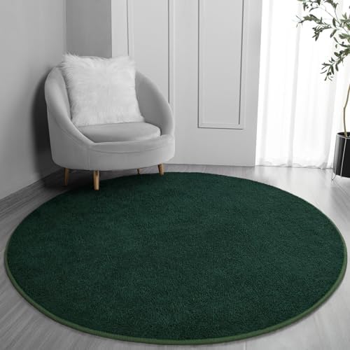 FlyDOIT Round Area Rugs for Bedroom Living Room, 4x4 Dark Green Super Soft Comfy Thickened Memory-Foam Indoor Circle Carpet, Modern Aesthetic Minimalist Carpet for Boys Girls Adults Nursery Home Décor by FlyDOIT
