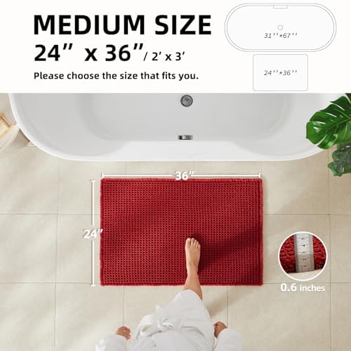 TYUU Waffle Bath Mat, Boho Bathroom Rugs Non Slip, 36x24 Burgundy - Image 2
