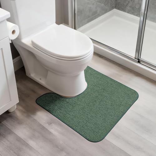 Bosap Toilet Rugs U Shaped Bathroom Rug,Machine Washable Non Slip Quick Dry Super Absorbent Ultra Thin Toilet Mats for Bathroom Toilet.Green,1'8"x2'(20x24inch) by BosapDirect
