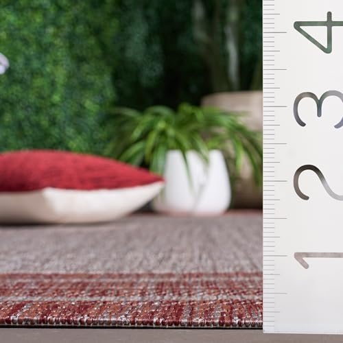 SAFAVIEH Washable Rug Outdoor Courtyard Collection - 6'7" Square, Grey & Red, Non-Shedding & Easy to Clean, Ideal for Patio, Backyard, Deck, Mudroom (CY8475-36512) - Image 5
