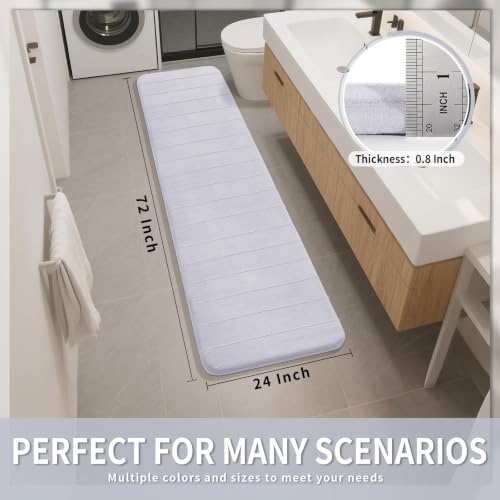 Yimobra Bathroom Runner Rugs 72"x24" Non Slip Washable Memory Foam Bath Mat, Super Soft Water Absorbent Hallway Carpet for Vanity Tub Shower, White - Image 2
