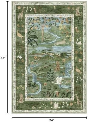 2x3 Washable Area Rug for Entryway Non Slip Safari Nursery Rug Green Kids Room Rugs Low Pile Stain Resistant Jungle Animal Print Rugs Small Throw Mat for Living Room Bedroom Girls Room, Green - Image 2