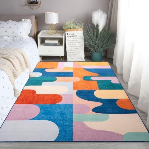 Ompaa Living Room Rug 5x8 Candy Area Rug Machine Washable Rug Non Slip Indoor Large Rugs for Bedroom, Classroom, College Dorm, Farmhouse, Dining Room, Kids Playroom - Image 4