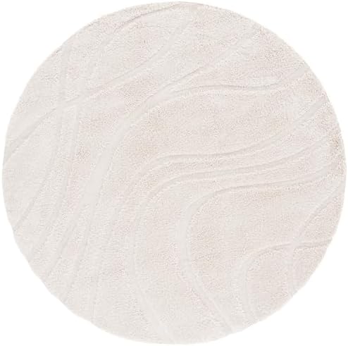 SAFAVIEH Florida Shag Round Rug 8', Soft Plush Modern Cream SG471-1111 - Image 3