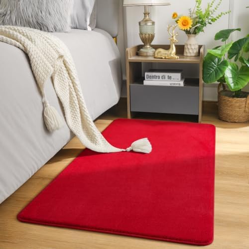 Amearea Modern Washable Runner Rugs, 2x4 Feet Red Bedroom Runner Rug - Image 2
