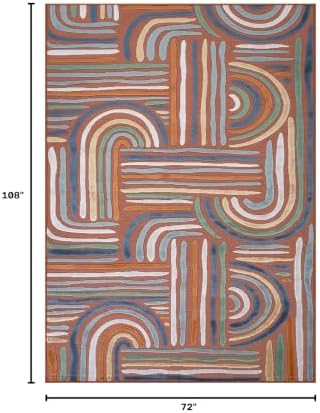 CAMILSON Indoor Outdoor Rug, Orange 6x9 Geometric Arch Striped Area Rugs for Patio and Home Areas, Easy-Cleaning Non-Shedding Living Room, Garden and Deck Washable Outside Carpet (6 x 9) - Image 2