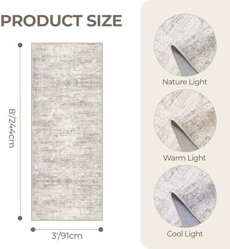 3x8 Runner Rug Non Slip,Washable Hallway Runner Rug,Taupe - Image 2