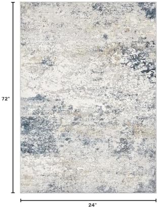 DMOYEST Washable Runner Rug for Hallway: 2x6 Neutral Modern Abstract Low Pile Area Rug with Non-Slip Backing - Carpet for Bedroom Kitchen Laundry Entryway Bathroom Indoor - Beige Blue - Image 2