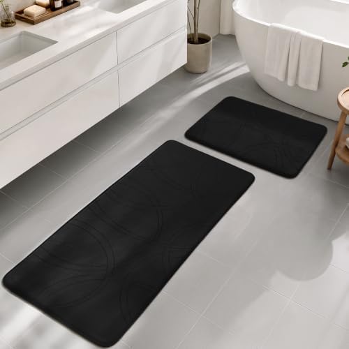 YIHOUSE 2 Piece Memory Foam Bathroom Rug Set, Cushioned Bath Mat, Black by YIHOUSE