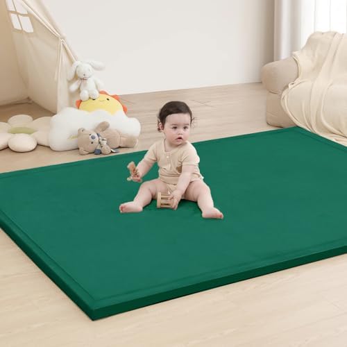 Baby Play Mat for Floor,1.3" Thick Memory Foam Tummy Time Mat,Water Repellent Soft Velvet Nursery Rug,Extra Large Non Slip for Crawling,Toddlers,Infants,Kids,Tatami Style for Living Room(Dark Green) by HulooSleep