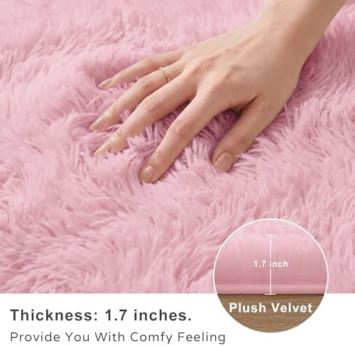 6x9 Ft Light Pink Fluffy Area Rug for Living Room, Washable - Image 3
