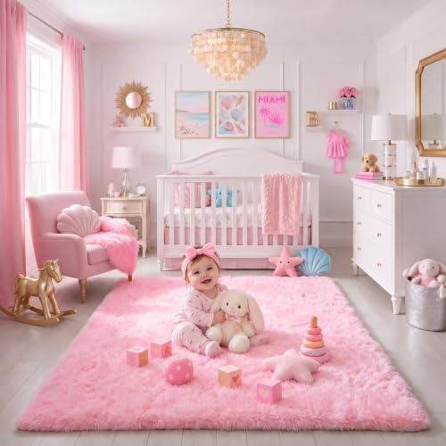 Plush Fluffy Rugs for Girls Bedroom Kid Room Pink Purple Living Room Carpet - Image 7