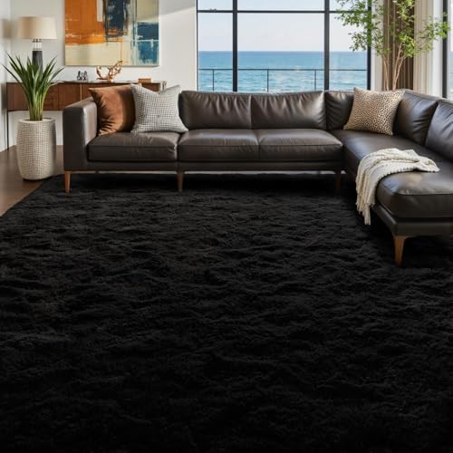 7x10 Ft Extra Large Shag Rugs for Living Room, Ultra Soft Fluffy Furry Area Rugs for Bedroom Indoor Floor, Aesthetic Carpet for Kids Home Decor (Black) - Image 3