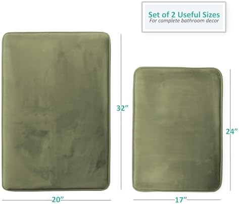 Clara Clark 2 Piece Bathroom Rugs Bath Mat Set, Velvet Memory Foam Bath Mats for Bathroom - Non-Slip, PVC Backing Bath Rugs, Washable - Dries Quickly, Green - Image 3