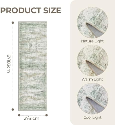 2x6 Runner Rug Non Slip,Washable Hallway Runner Rug,Green - Image 2