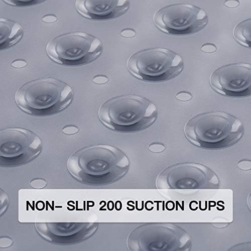 YINENN Bath and Shower Safety Mats 40x16 inch, Non Slip with Suction Cups for Bathroom Stall and Tub Floor, Extra Large and Machine Washable, Drain Holes Keep Bathtub Clean, Clear Gray - Image 2