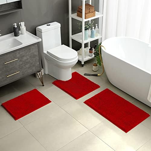 HOMEIDEAS Bathroom Rugs Set of 3, Super Soft Absorbent Chenille Bath Rugs - Image 3