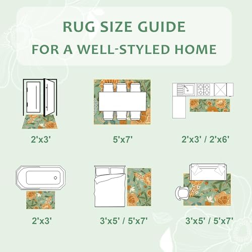 Tyrot Sage Green Boho Floral 3x5 Washable Area Rug Flat Woven Ultra-Thin Low Pile Rug Non Slip Indoor Botanical Butterfly Rug for Living Room, Bedroom, Entryway, Nursery, Dorm - Image 6