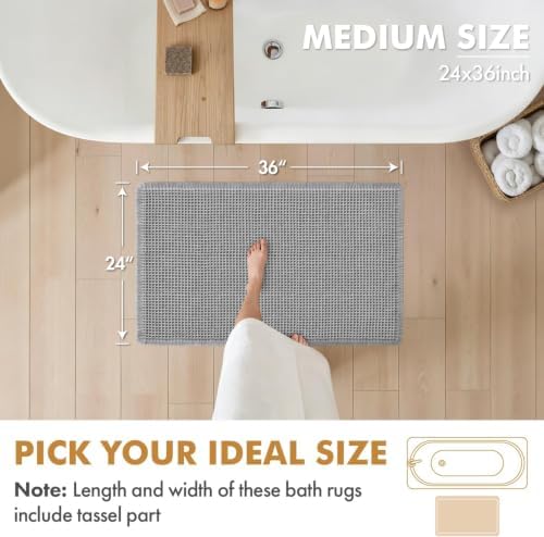 MIULEE Set of 2 Waffle Bathroom Rugs Boho Bath Mat Light Grey 24x36 Inch - Image 2