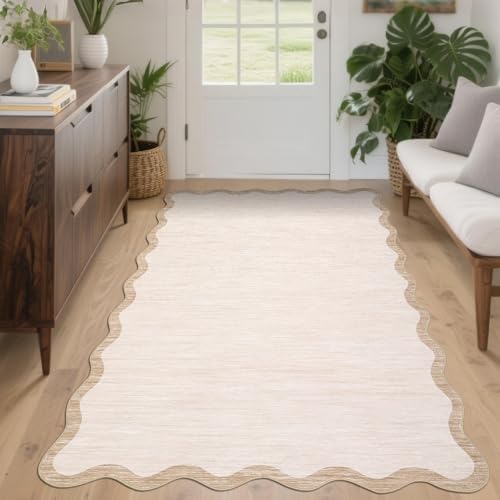 GarveeHome Scalloped Washable Rug 3x5 Beige Living Room Area Rug Non Slip - Image 3