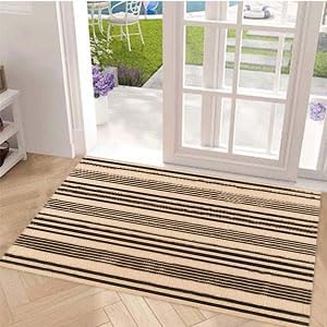 Fall Striped Outdoor Rug 2'x4.3' Black and Tan Layered Front Porch Rug - Image 5