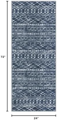 KUTA Moroccan Washable Hallway Runner Rug 2x6 Vintage Boho Navy Blue - Image 2
