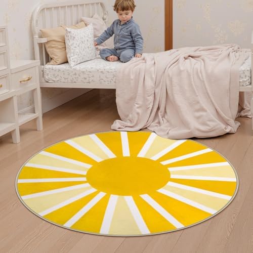 Lahome Yellow Rainbow Sun Round Rug 4Ft, Washable and Non-Slip - Image 2