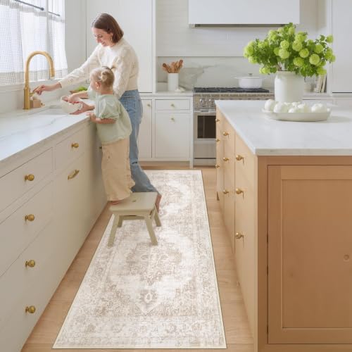 Area Rug 2x7 Runner Rugs: Washable Vintage Hallway Rug Indoor Medallion Rugs Low Pile Distressed Floor Carpet Retro Accent Rug for Kitchen Bedroom Bathroom Dining Room(Beige, 2'x7') - Image 4