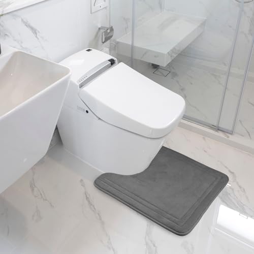 Toilet Mat U Shaped Grey Toilet Rug for Bathroom Contour Bath Rugs by PAGGEDHOME