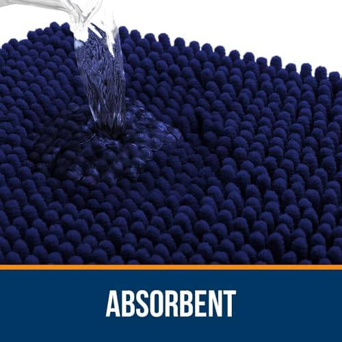OLANLY Chenille Bathroom Rugs Sets 3 Piece, 36"x24"+24"x16"+24"x20", Navy - Image 3