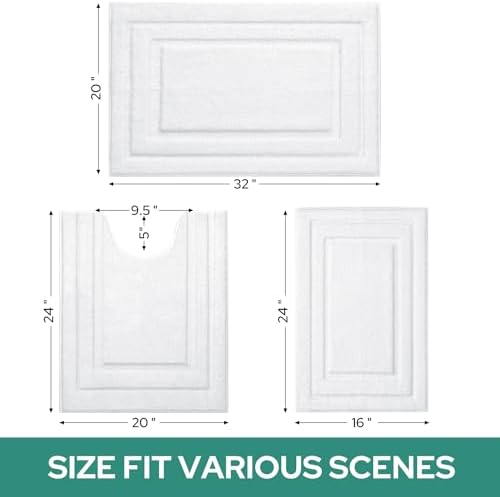 HOMEIDEAS White Bathroom Rugs Set of 3, Non Slip Bath Mats - Image 2