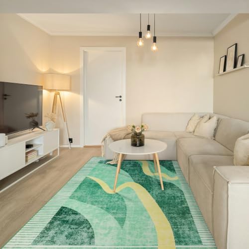 Living Room Rug 6x9 Green Area Rug Machine Washable Carpet Non Slip Indoor Large Rugs for Bedroom, Classroom, College Dorm, Farmhouse, Dining Room, Kids Playroom - Image 2