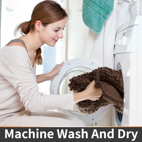 Yimobra Toilet Rug U Shaped Washable 24x20 Inch - Ultra Soft Absorbent Chenille Bath Rugs for Toilet, Quick Dry & Machine Washable, Non Slip Contour Bathroom Mat, Brown - Image 5