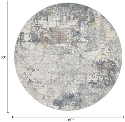 UERMEI 5ft Round Area Rug Living Room Rugs - 5x5 Washable Neutral Modern Abstract Soft Thin Rug Indoor Floor No Slip Rug Carpet for Bedroom Under Dining Table Home Office Decor - Blue Grey - Image 2