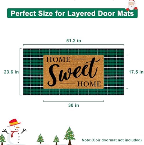 OJIA Christmas Door Mat Outdoor 24"x51" Green Plaid Front Door Porch Rug - Image 2