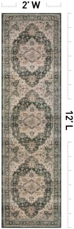Rugshop Vintage Medallion Washable Non-Slip Runner Rug, 2'x12' Green - Image 2
