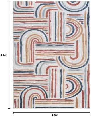 CAMILSON Indoor Outdoor Rug, Multicolor 9x12 Geometric Arch Striped Large Area Rugs for Patio and Home Areas, Easy-Cleaning Non-Shedding Living Room, Garden and Deck Washable Outside Carpet (9 x 12) - Image 2